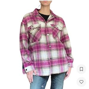 Nasty Gal pink and cream plaid shacket